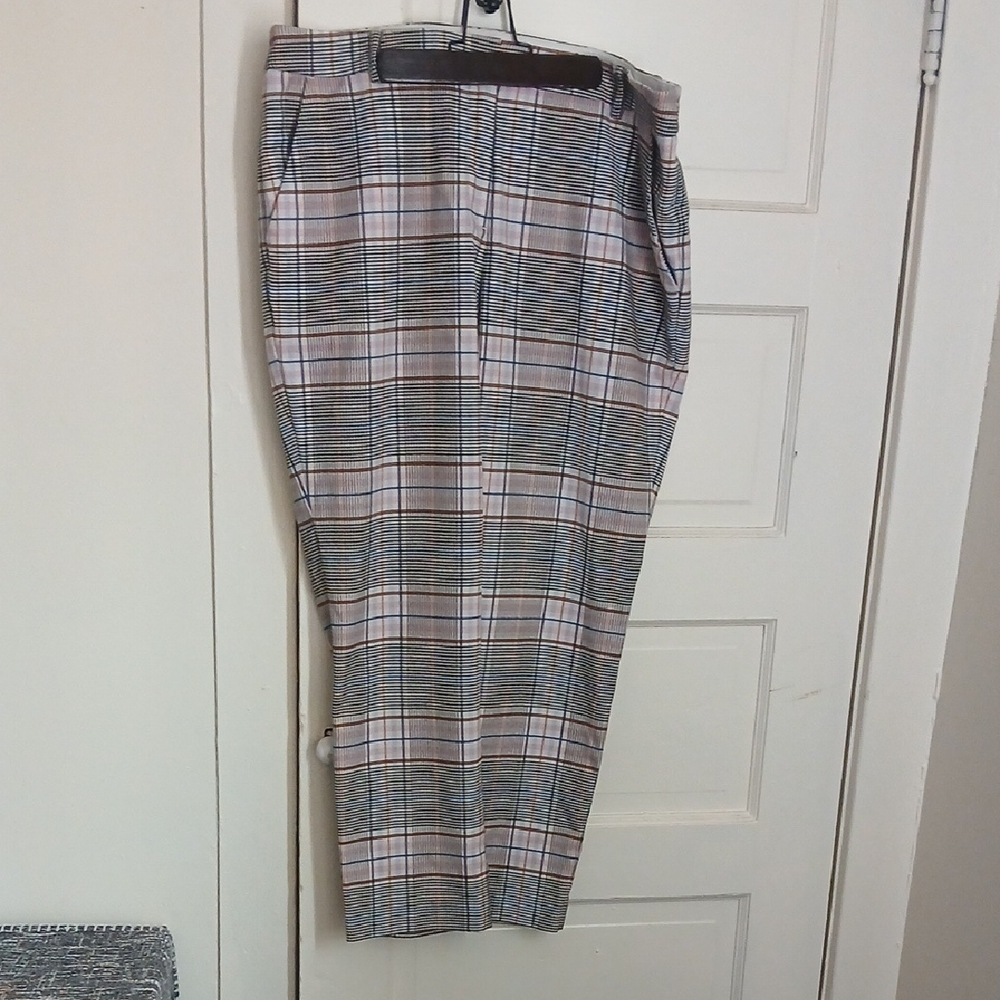 Express Women's Plaid Ankle Pants in Black, Tan and Pink